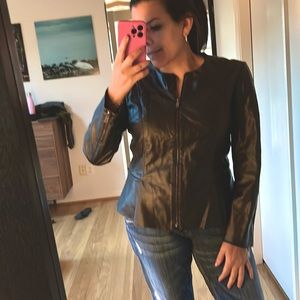 Zara faux leather black peplum jacket size large (**see description)